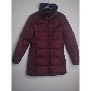 Women's Ralph Lauren puffer coat jacket adjustable waist sz XS Wine BELT MISSED